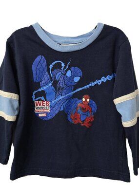 Vintage Spiderman Web Swinger Shirt 4T Boy Long Sleeve Colorblock Blue Y2K 2005